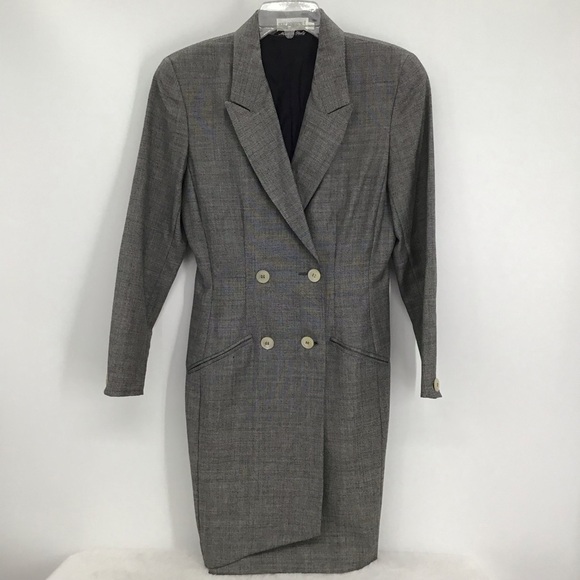 Holt Renfrew Vintage Wool Coat Dress Gray Made In Italy Double Breasted Size42/8 - Picture 1 of 10